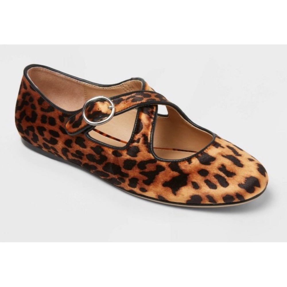 A New Day Tamsin Leopard Print Crisscross Mary Jane Flats Light Brown Size 7 NWT